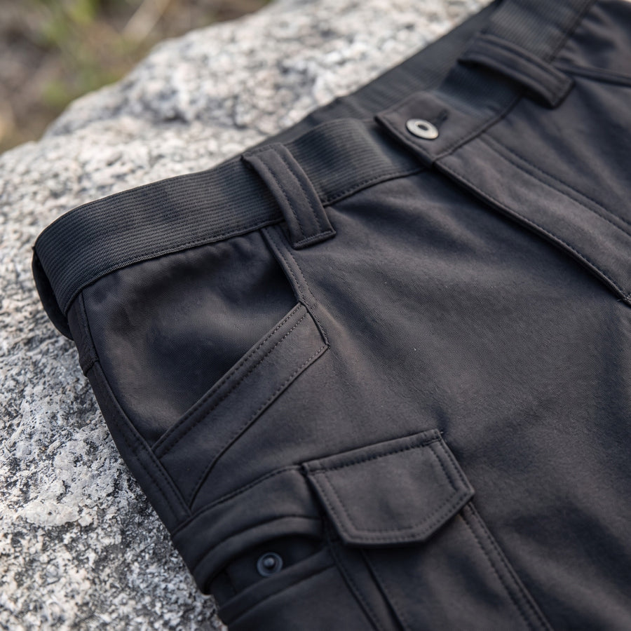 Men's Black Cargo Trousers Elastic Waist Stretch Multi Pocket, product photo 4