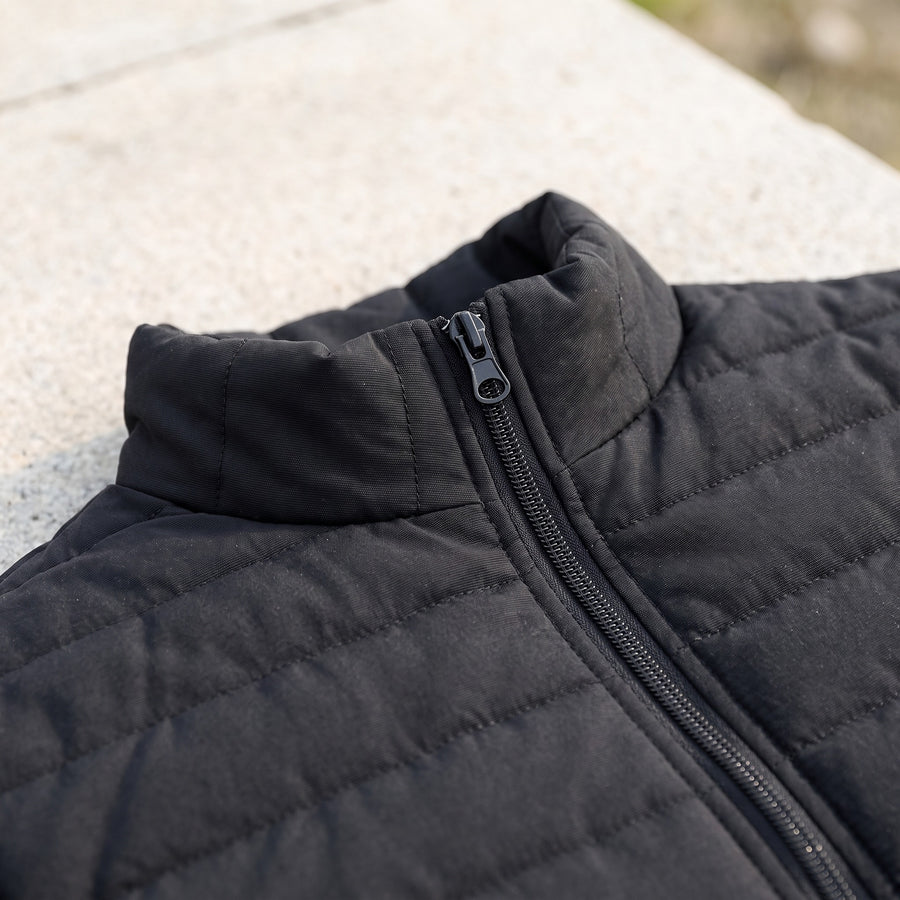 Men's Black Quilted Winter Jacket Slim Fit Stand Collar Zip, product photo 4
