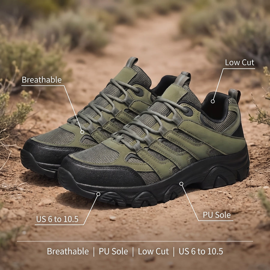 Men's Breathable Low Hiking Shoes Lace Up PU Sole Trail Trainers, product photo 2