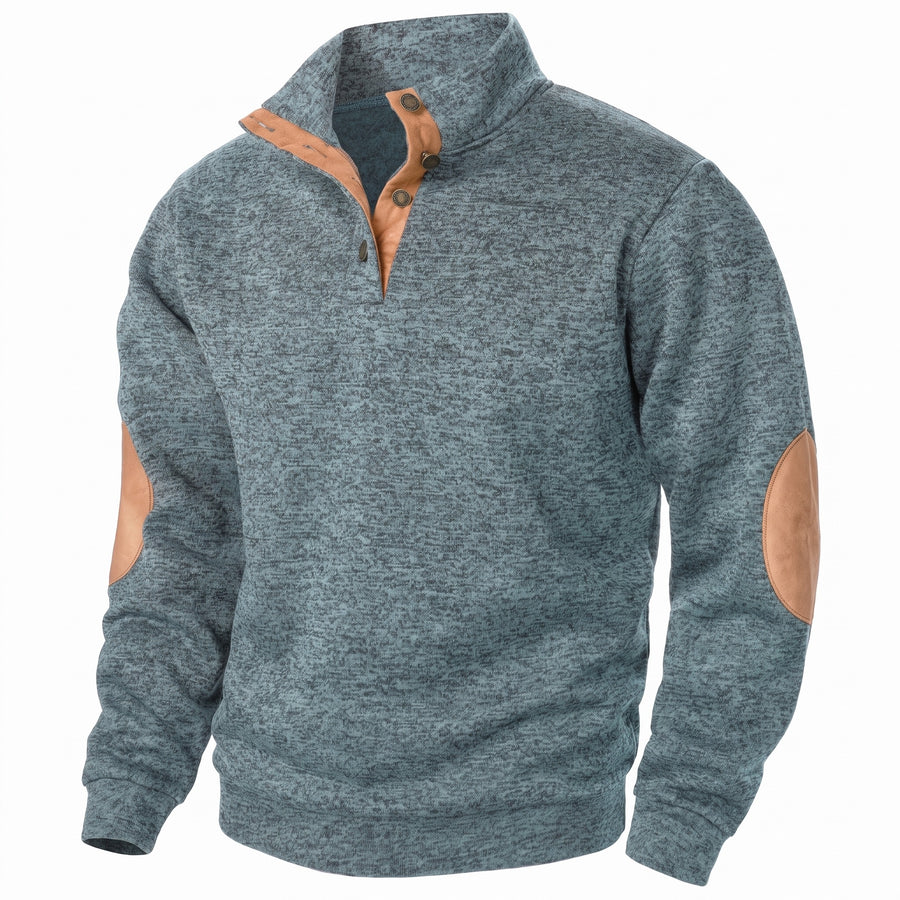 Men's Button Neck Sweatshirt Stand Collar Knit Long Sleeve Jumper, product photo 1