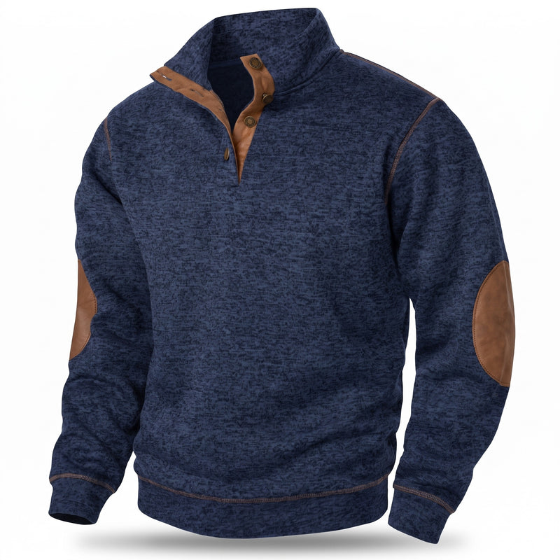 Men's Button Neck Sweatshirt Stand Collar Knit Long Sleeve Jumper, product photo 6