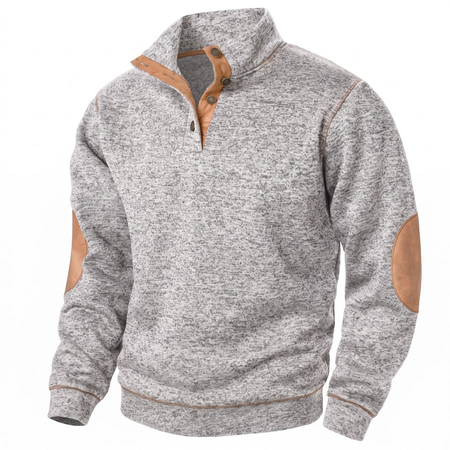 Men's Button Neck Sweatshirt Stand Collar Knit Long Sleeve Jumper, product photo 7