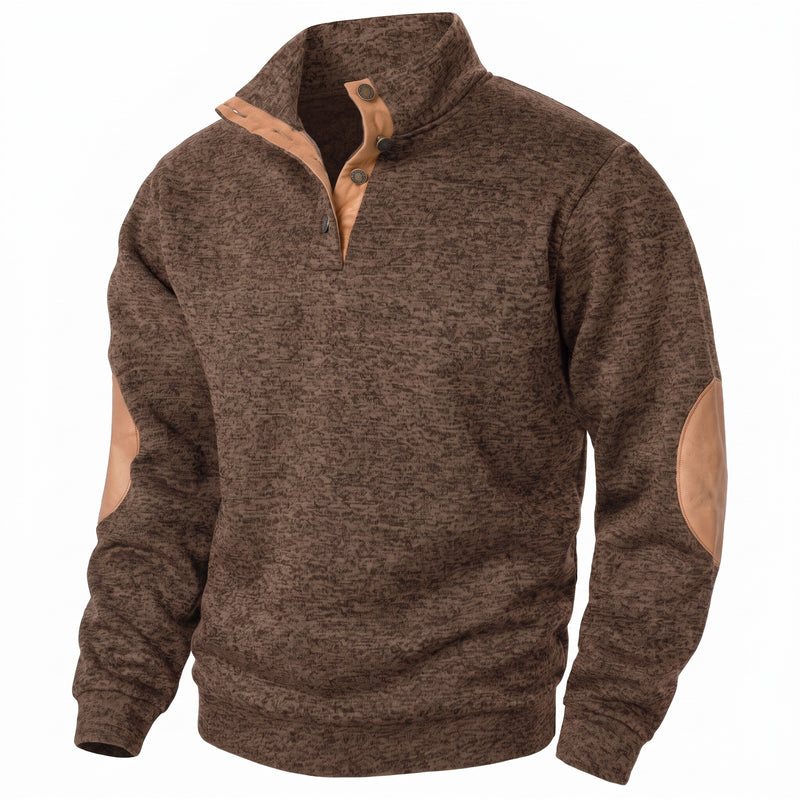 Men's Button Neck Sweatshirt Stand Collar Knit Long Sleeve Jumper, product photo 9