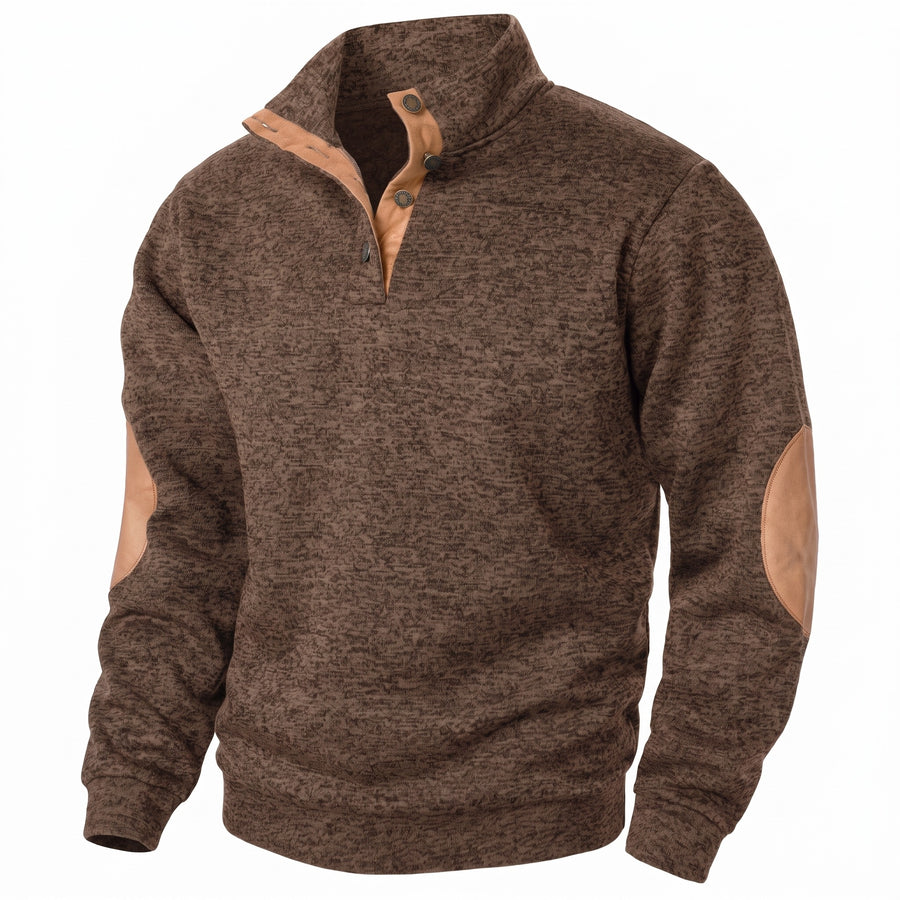 Men's Button Neck Sweatshirt Stand Collar Knit Long Sleeve Jumper, product photo 9