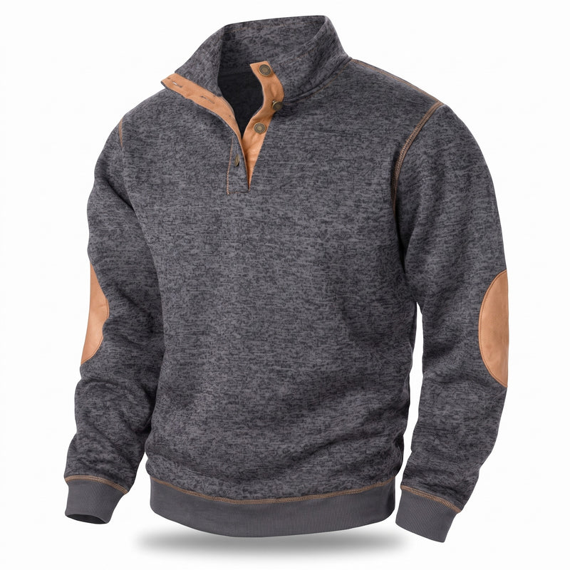 Men's Button Neck Sweatshirt Stand Collar Knit Long Sleeve Jumper, product photo 12