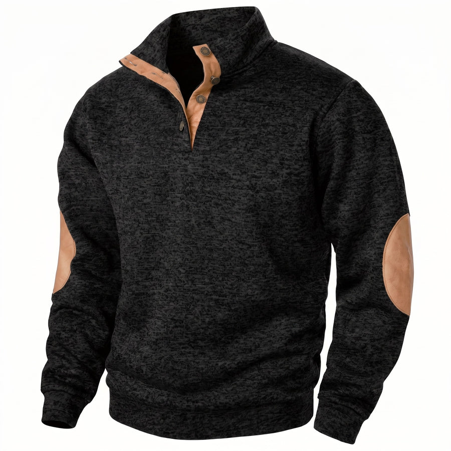 Men's Button Neck Sweatshirt Stand Collar Knit Long Sleeve Jumper, product photo 13