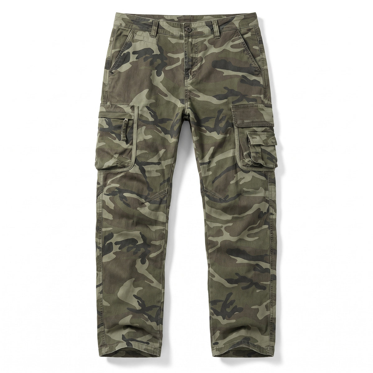 Men's Camo Cargo Trousers Cotton Stretch Straight Leg Pockets, product photo 1