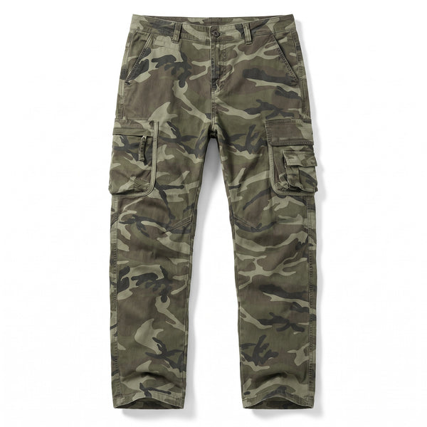 Men's Camo Cargo Trousers Cotton Stretch Straight Leg Pockets