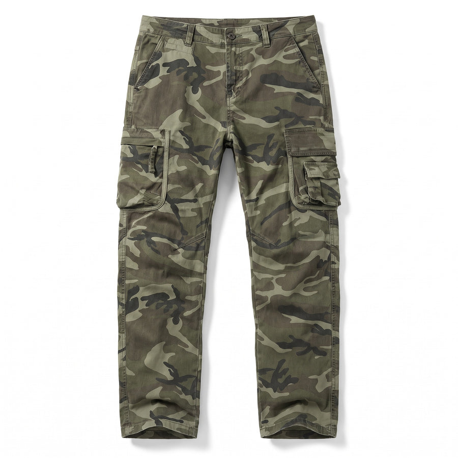 Men's Camo Cargo Trousers Cotton Stretch Straight Leg Pockets, product photo 1
