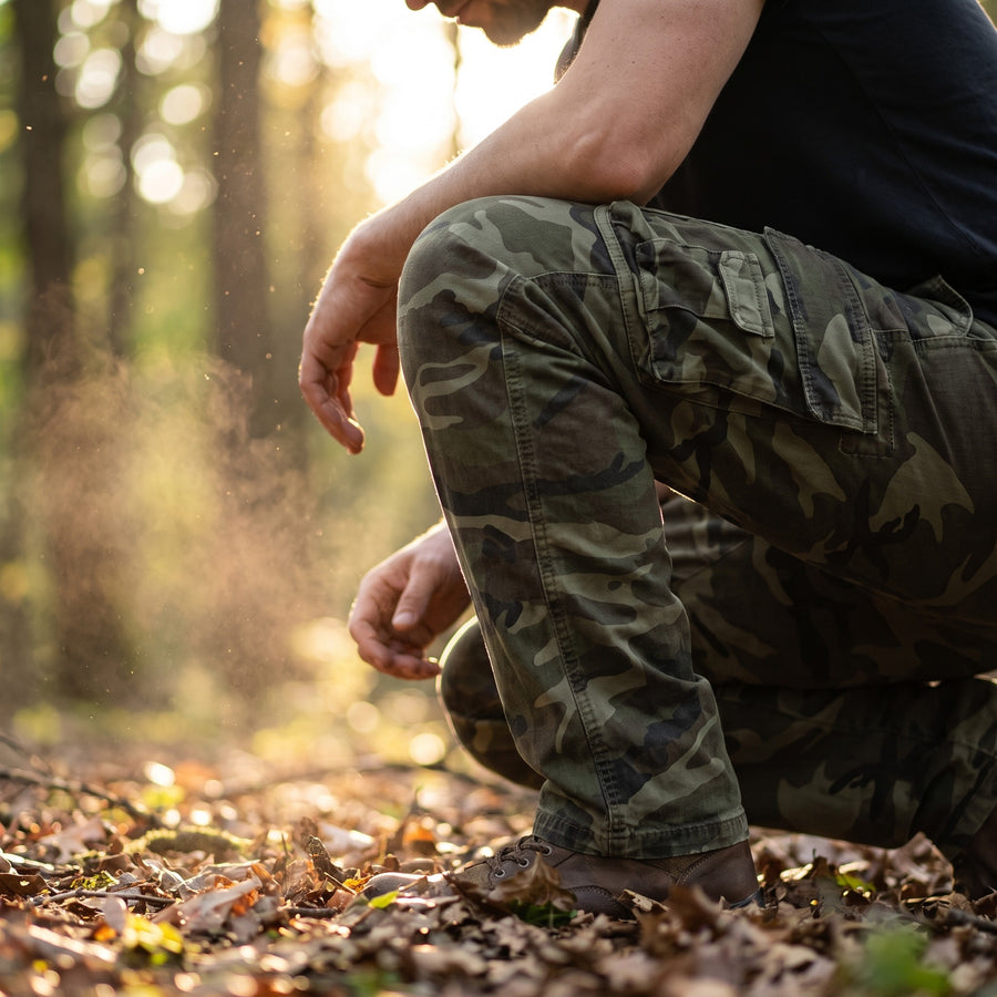 Men's Camo Cargo Trousers Cotton Stretch Straight Leg Pockets, product photo 3