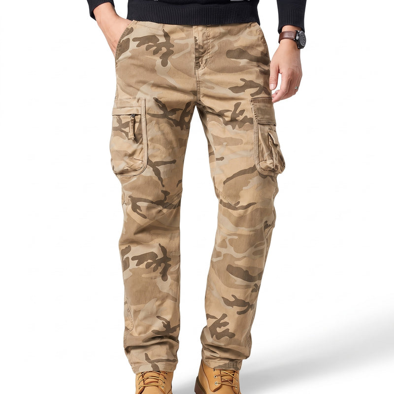 Men's Camo Cargo Trousers Cotton Stretch Straight Leg Pockets, product photo 6