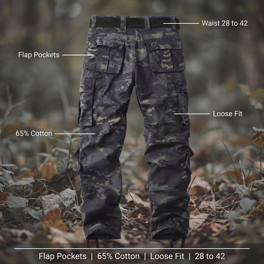 Men's Camo Cargo Trousers Flap Pockets Cotton Blend Loose Fit, product photo 2