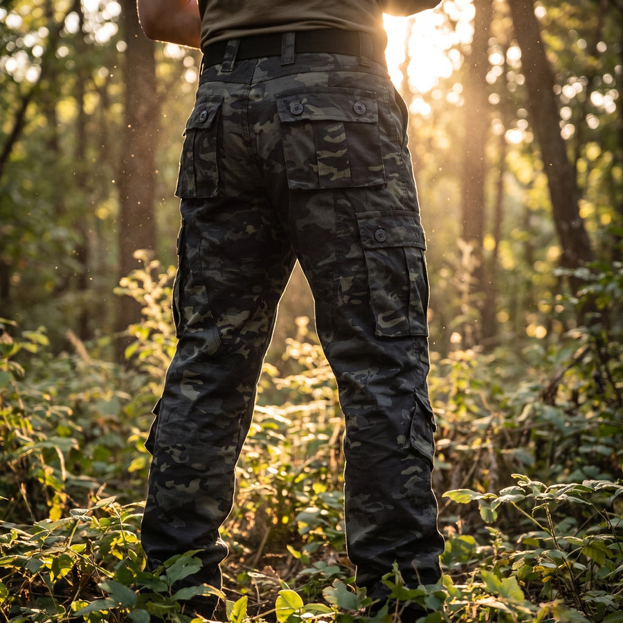 Men's Camo Cargo Trousers Flap Pockets Cotton Blend Loose Fit, product photo 3
