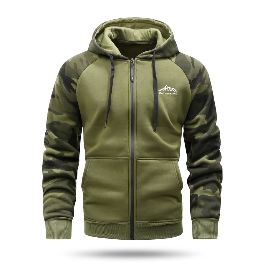 Men's Camo Fleece Hoodie Polar Lined Raglan Zip Pocket Jacket, product photo 6
