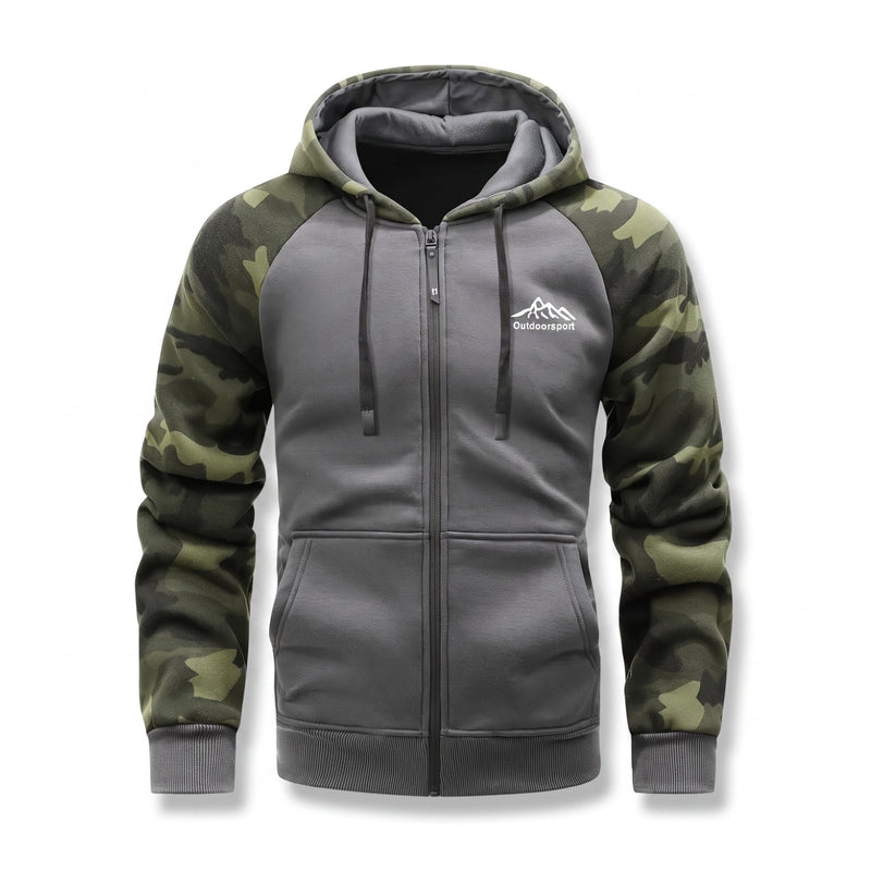 Men's Camo Fleece Hoodie Polar Lined Raglan Zip Pocket Jacket, product photo 7