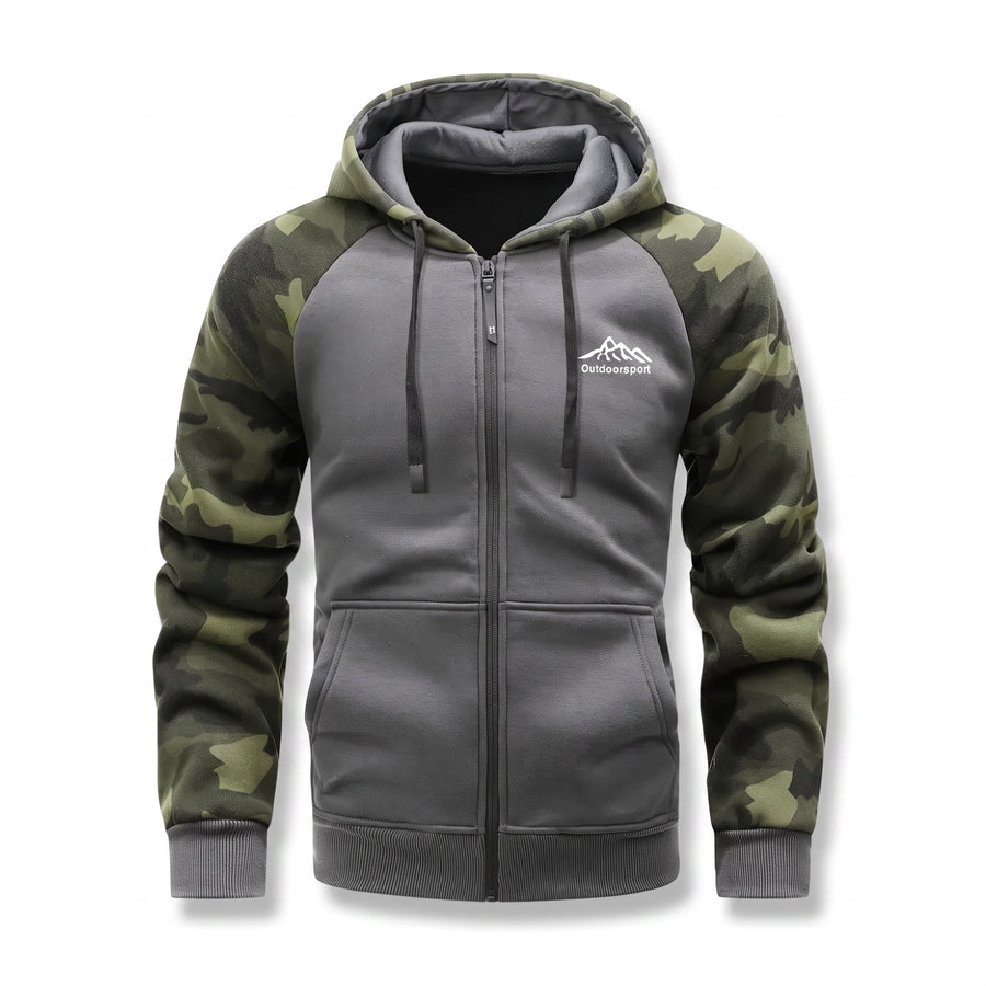 Men's Camo Fleece Hoodie Polar Lined Raglan Zip Pocket Jacket, product photo 7
