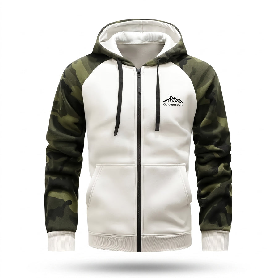 Men's Camo Fleece Hoodie Polar Lined Raglan Zip Pocket Jacket, product photo 8