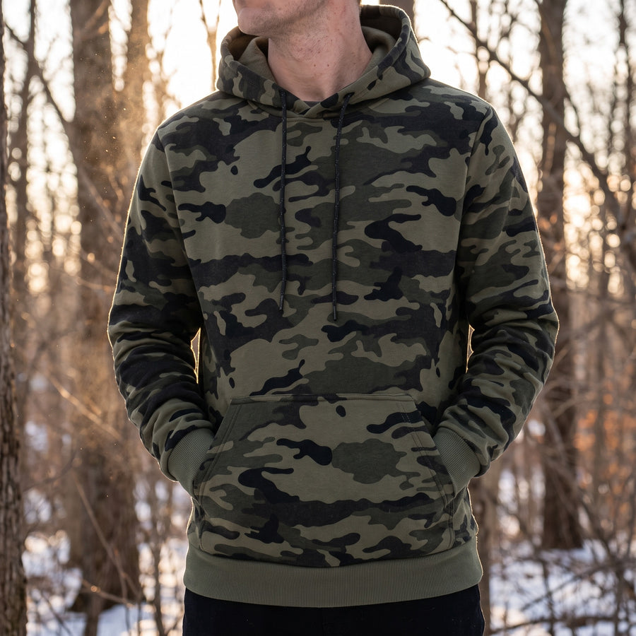 Men's Camo Hoodie Kangaroo Pocket Warm Army Style Hooded Sweatshirt, product photo 3