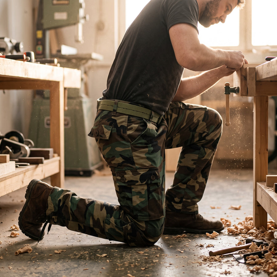 Men's Cargo Work Pants Cotton Blend Multi Pocket Durable Trousers, product photo 3