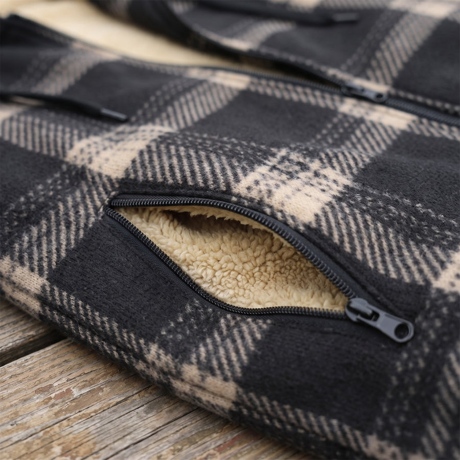 Men's Checked Fleece Lined Jacket Hooded Zip Pockets Baseball, product photo 4