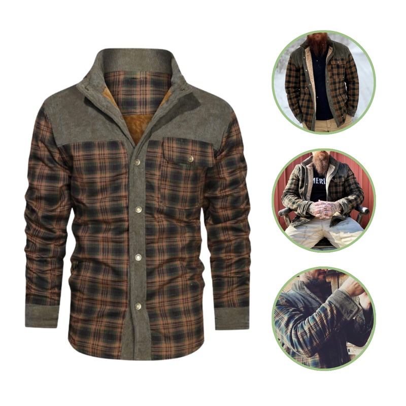 Men’s Checked Outdoor Jacket Lightweight Warm Casual Wool Blend Coat – product view 3 | Great Lakes Outdoor