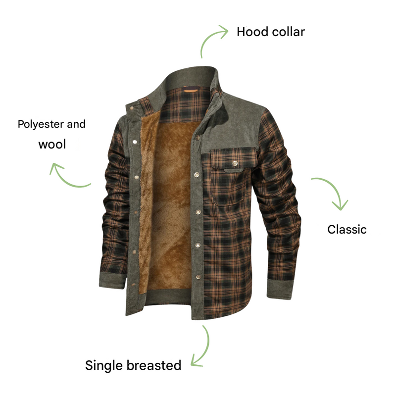 Men’s Checked Outdoor Jacket Lightweight Warm Casual Wool Blend Coat – product view 4 | Great Lakes Outdoor