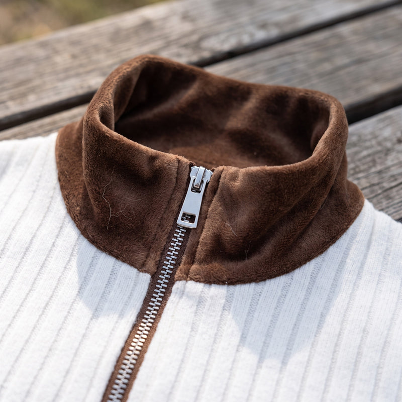 Men's Color Block Pullover Stand Collar Thick Knit Zip Detail Jumper, product photo 4