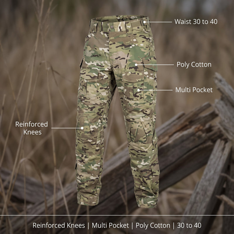 Men's Combat Trousers Camo Reinforced Knees Tactical Cargo Pants, product photo 2