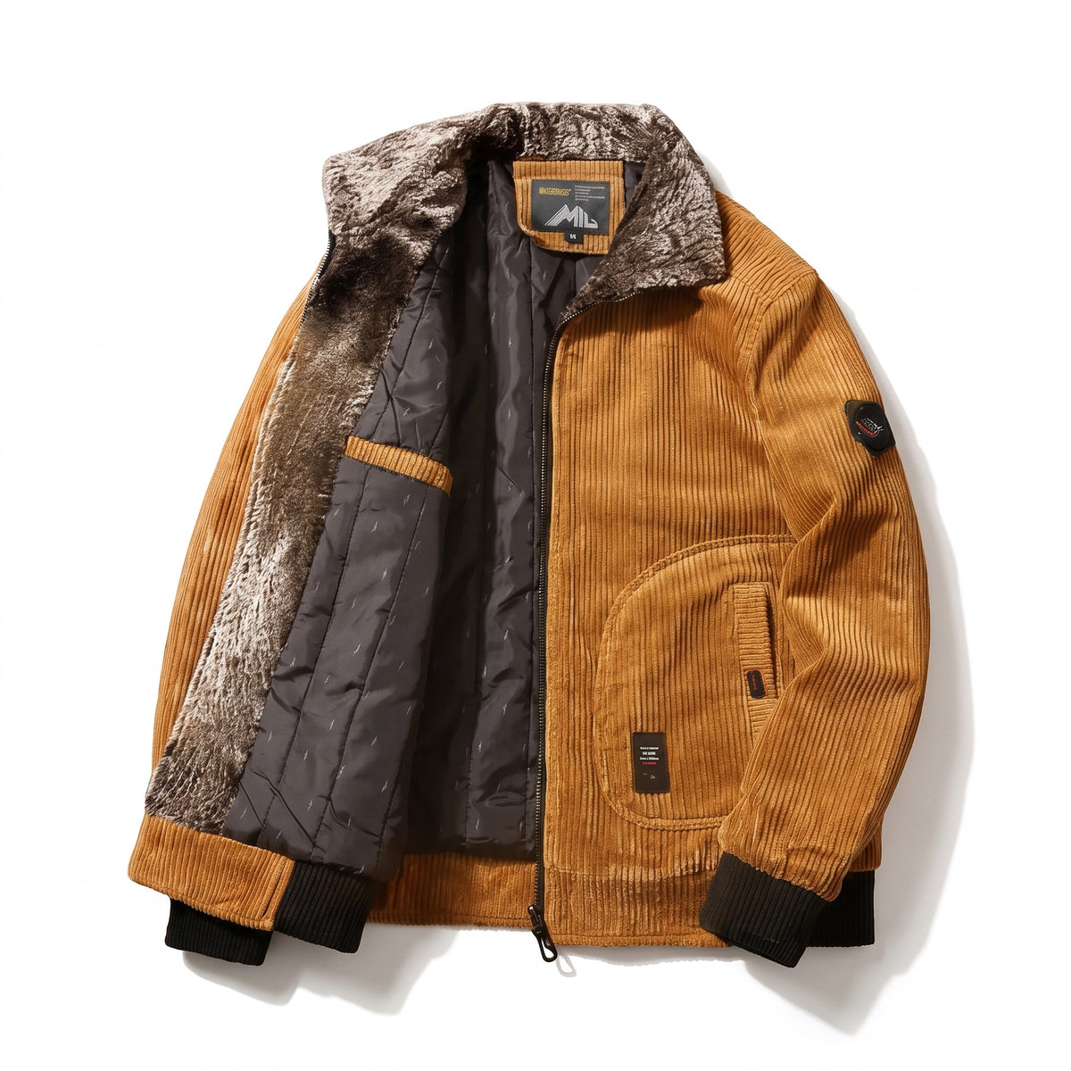 Men’s Corduroy Bomber Jacket Sherpa Lined Ribbed Cuffs Zip Front, product photo 1