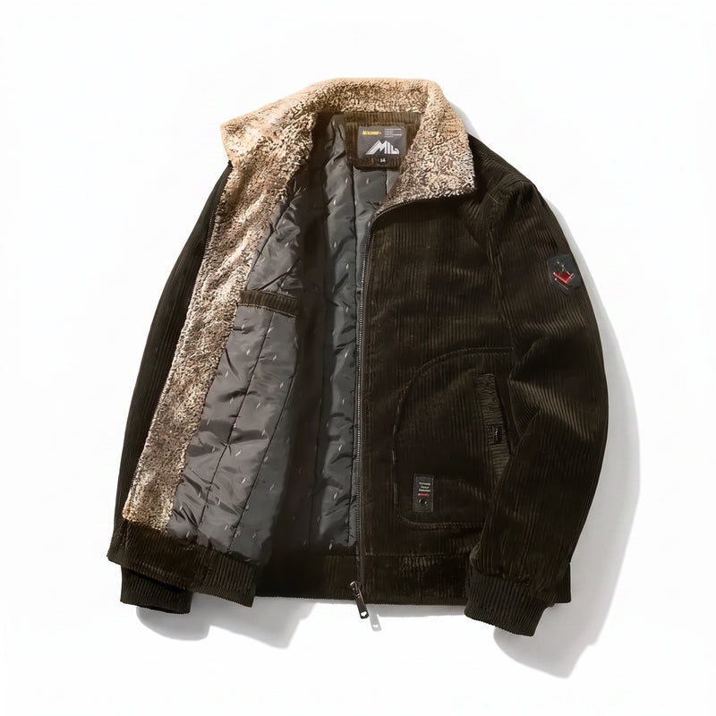 Men’s Corduroy Bomber Jacket Sherpa Lined Ribbed Cuffs Zip Front, product photo 7