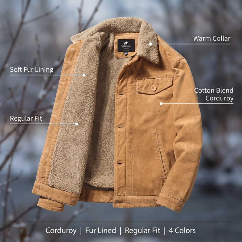 Men’s Corduroy Jacket Fur Lined Cotton Blend Regular Fit Warm, product photo 2
