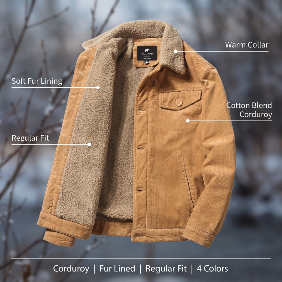 Men’s Corduroy Jacket Fur Lined Cotton Blend Regular Fit Warm, product photo 2