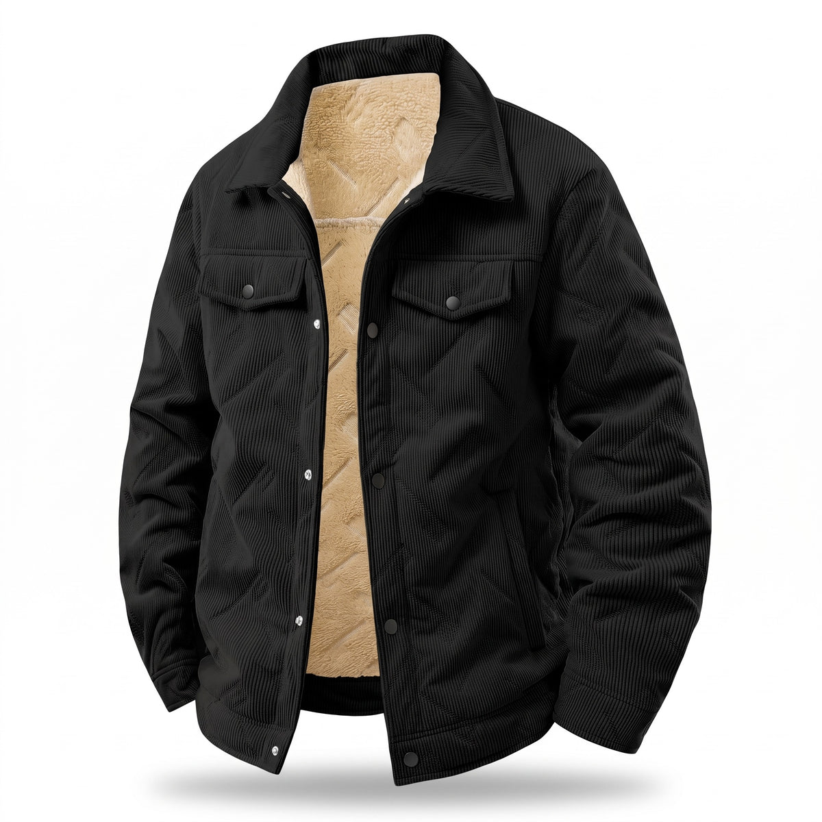 Men's Corduroy Jacket Quilted Flap Pockets Snap Front Coat, product photo 1