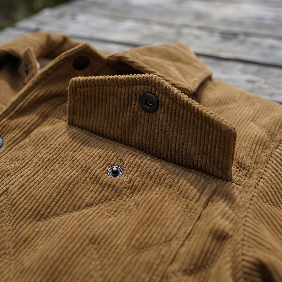Men's Corduroy Jacket Quilted Flap Pockets Snap Front Coat, product photo 4