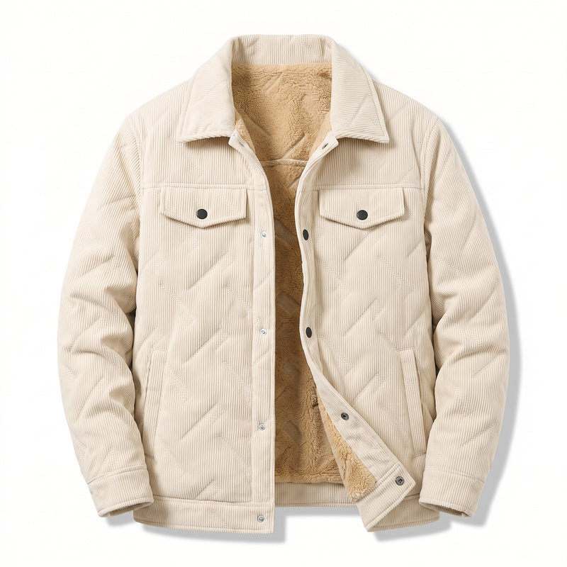 Men's Corduroy Jacket Quilted Flap Pockets Snap Front Coat, product photo 6