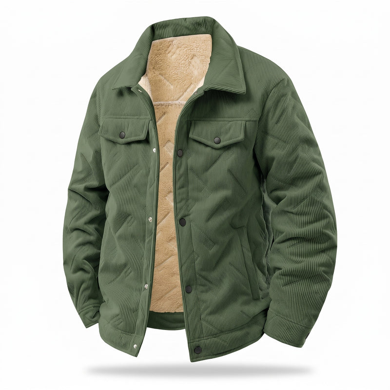 Men's Corduroy Jacket Quilted Flap Pockets Snap Front Coat, product photo 7
