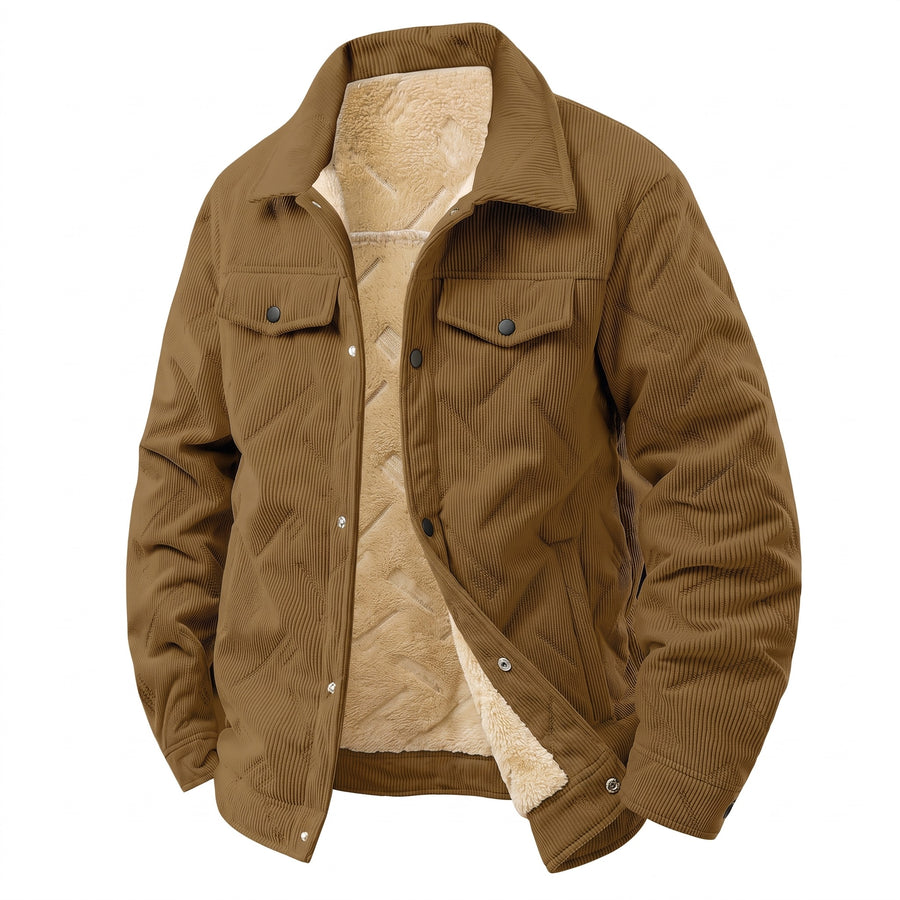 Men's Corduroy Jacket Quilted Flap Pockets Snap Front Coat, product photo 8