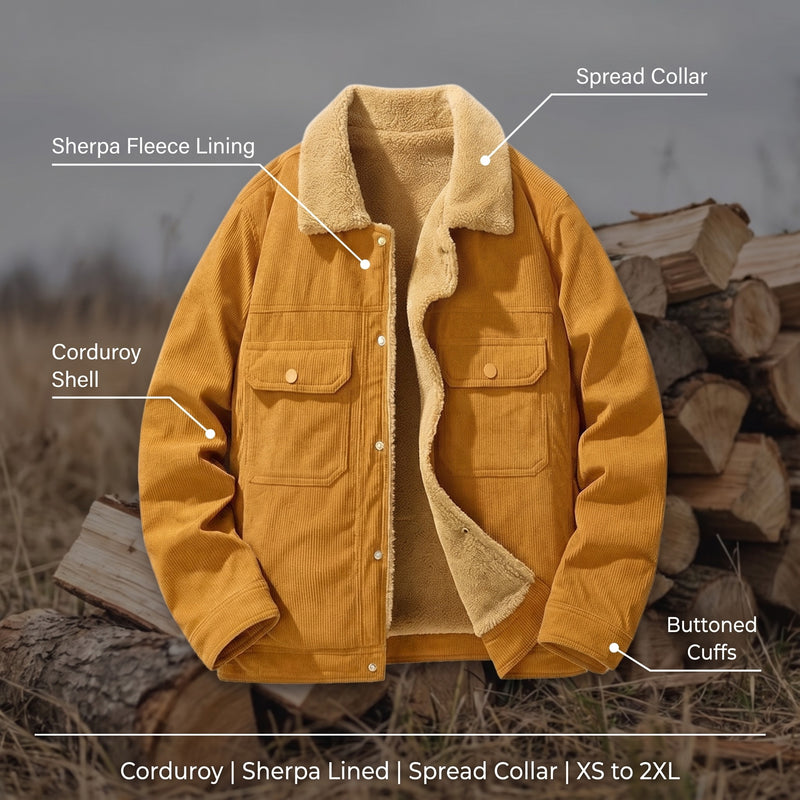 Men’s Corduroy Shirt Jacket Sherpa Fleece Lined Spread Collar, product photo 2