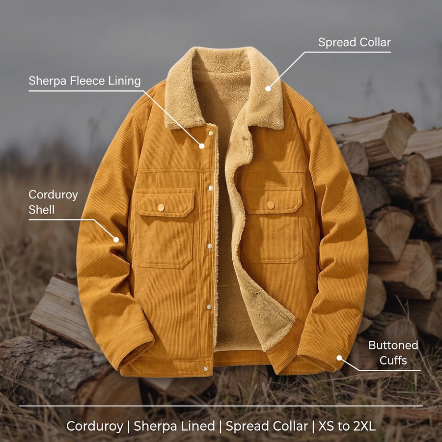 Men’s Corduroy Shirt Jacket Sherpa Fleece Lined Spread Collar, product photo 2