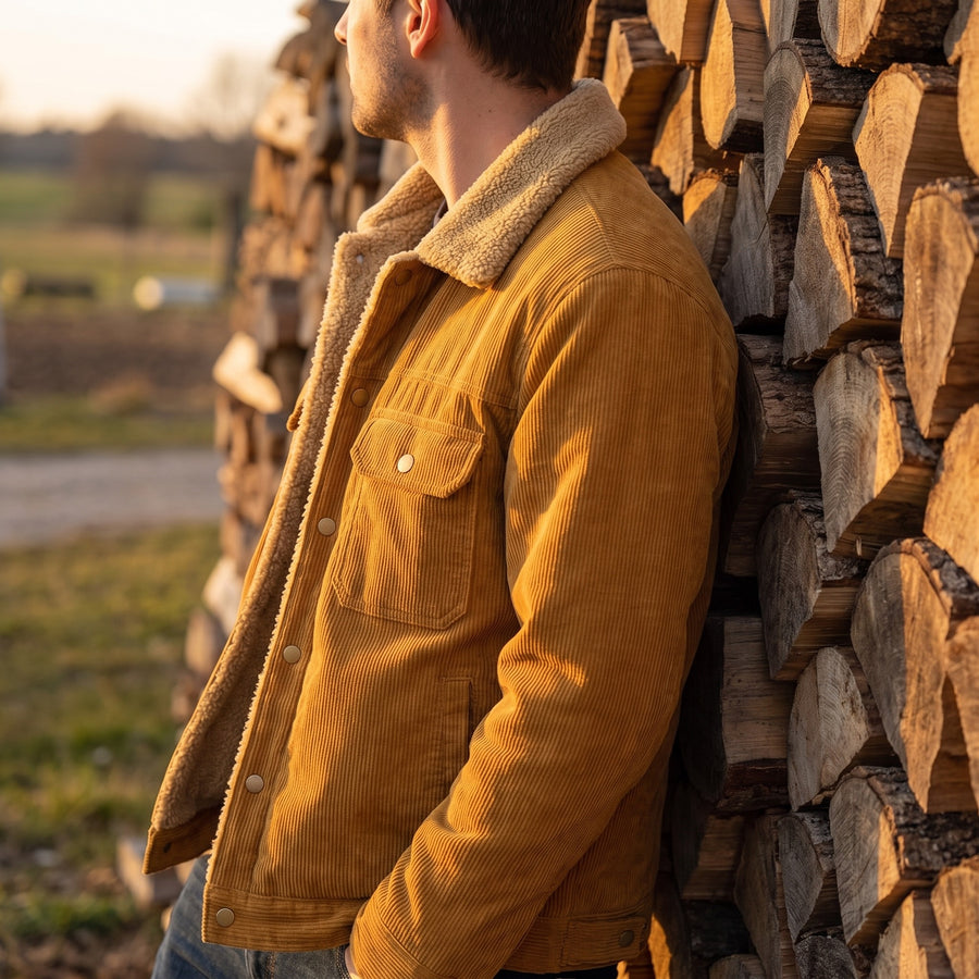 Men’s Corduroy Shirt Jacket Sherpa Fleece Lined Spread Collar, product photo 5