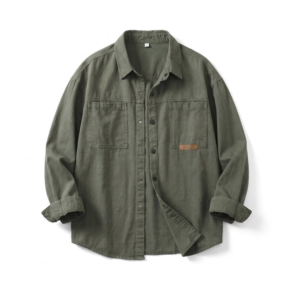 Men's Snap Button Work Shirt Cotton Vintage Chest Pocket Overshirt