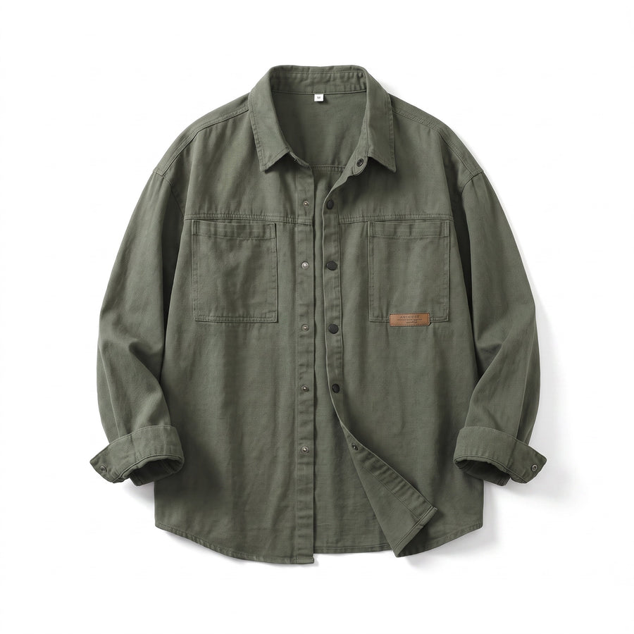 Men’s Cotton Blend Snap Button Shirt Two Chest Pockets Vintage, product photo 1
