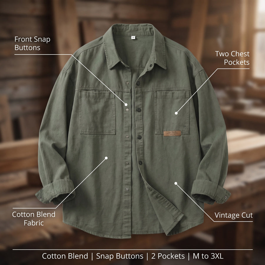 Men’s Cotton Blend Snap Button Shirt Two Chest Pockets Vintage, product photo 2