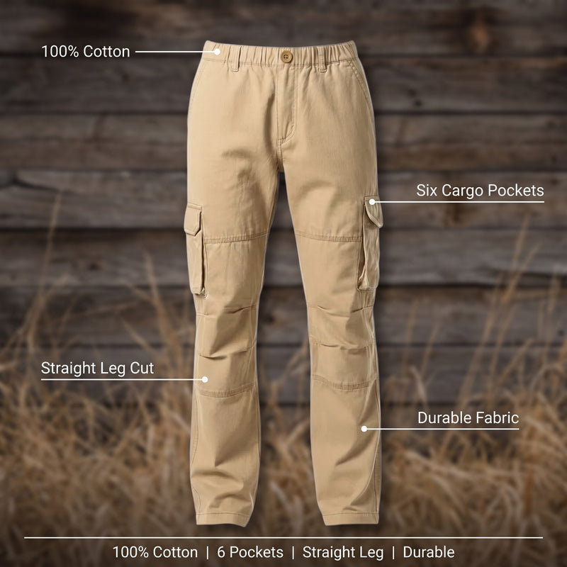 Men’s Cotton Cargo Pants 6 Pocket Durable Outdoor Hiking Trousers, product photo 2