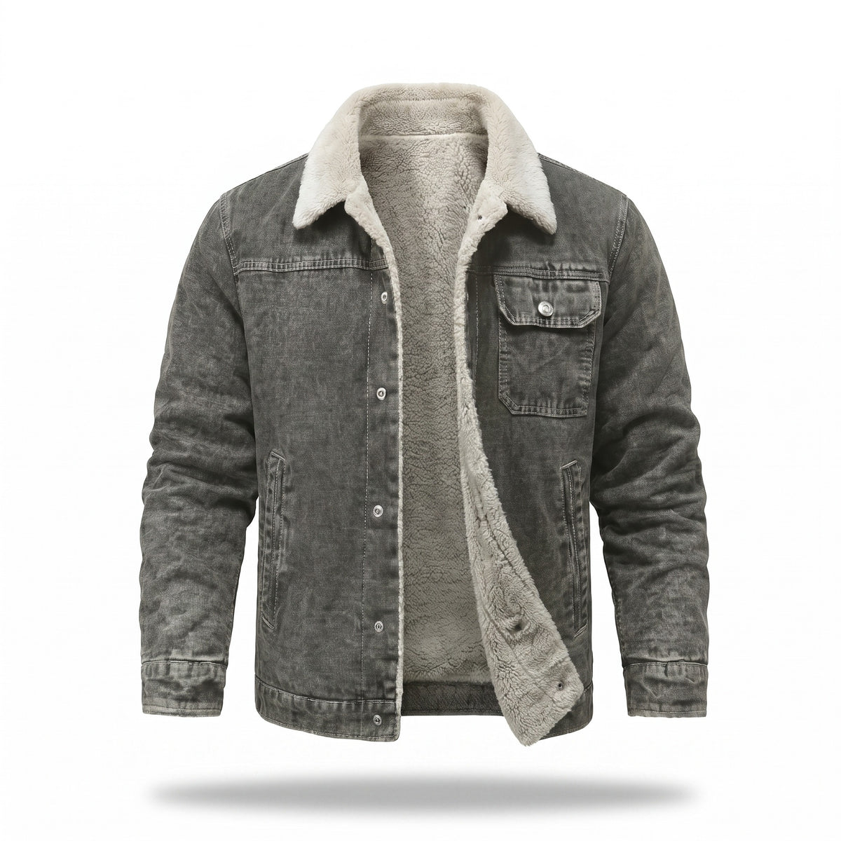 Men’s Denim Trucker Jacket Cotton Fleece Lined Warm Classic Fit, product photo 1