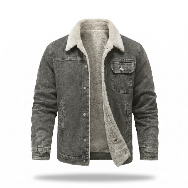 Fleece Lined Denim Trucker Jacket Men's Warm Cotton Winter Coat
