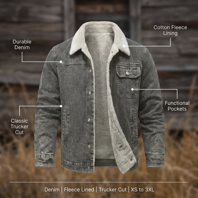 Men’s Denim Trucker Jacket Cotton Fleece Lined Warm Classic Fit, product photo 2