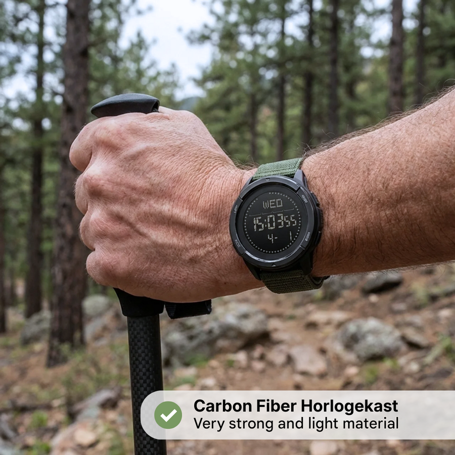 Men’s Digital Outdoor Watch Water Resistant Carbon Fiber Sports Watch – product view 5 | Great Lakes Outdoor