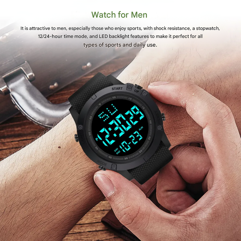 Men’s Digital Outdoor Watch Water Resistant Sports Wristwatch – product view 3 | Great Lakes Outdoor