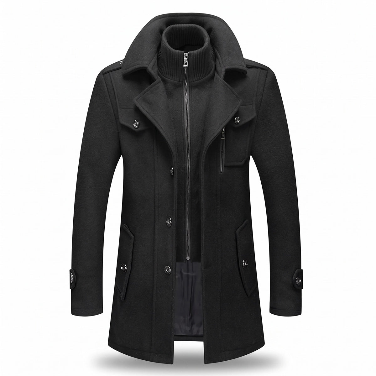 Men's Double Collar Overcoat Lined Single Breasted Long Winter Coat, product photo 1